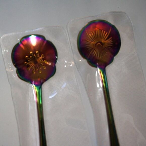 Flower Spoon Set Rainbow Color Stainless Steel Tableware Creative Coffee Spoons - Picture 4 of 10
